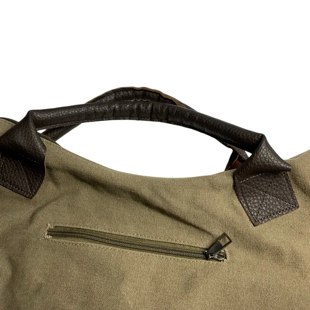 K2 Classic Fashion Tan Canvas Brown Faux Leather Accents Crossbody Messenger Bag
